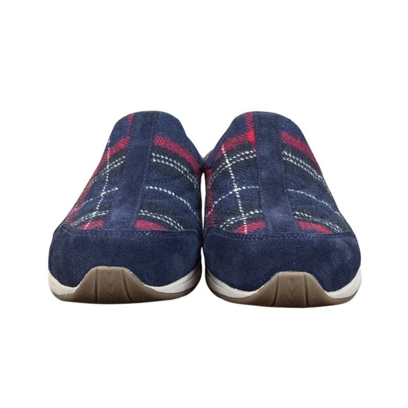 Easy Spirit Travel Time 701 Dark Blue Suede Plaid Slip-On Clogs Womens 7M - Picture 2 of 8
